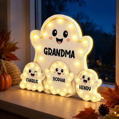 Personalized Acrylic Light Box, Cute Ghost Family Halloween Decor, Unique Gift for Grandma