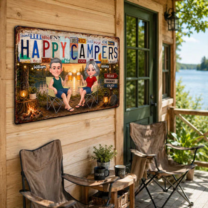 Personalized Rectangular Iron Sign, Happy Campers Couple Camping Gift, Unique Porch Decor