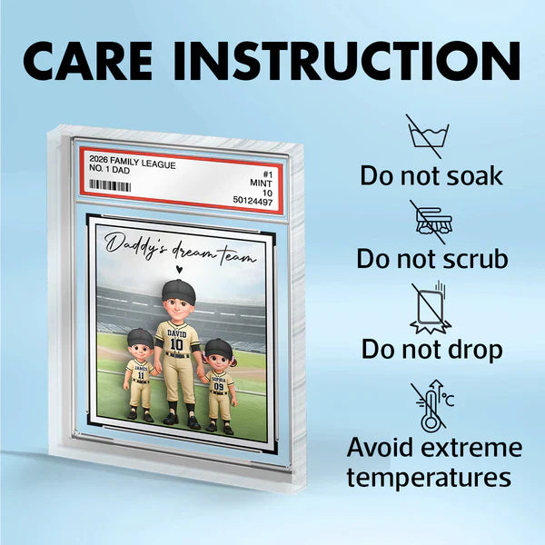 Personalized Rectangle Acrylic Block Plaque, Dad & Kids Standing on Baseball Field, Unique Gift for Dad