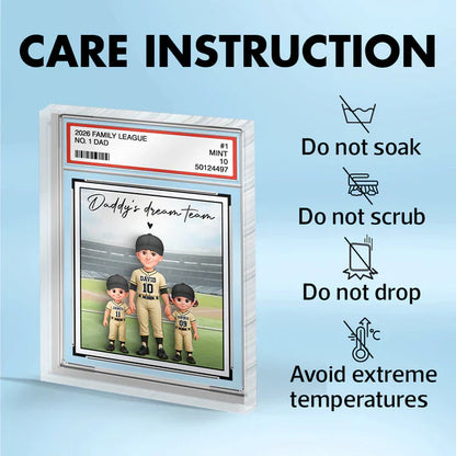 Personalized Rectangle Acrylic Block Plaque, Dad & Kids Standing on Baseball Field, Unique Gift for Dad
