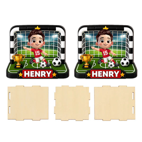 Personalized Wooden Pen Holder With Cute Soccer Kid, Unique Creative Gift For School Desk