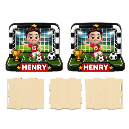 Personalized Wooden Pen Holder With Cute Soccer Kid, Unique Creative Gift For School Desk
