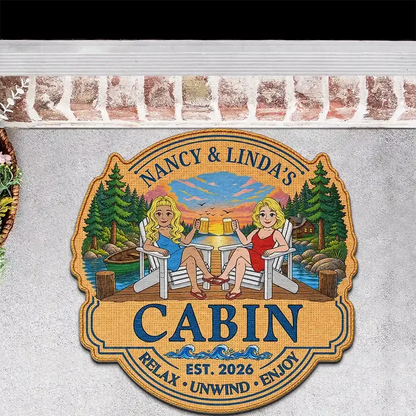Personalized Shaped Doormat, Relax Unwind Enjoy Lakeside Couple Scene, Creative Gift for Lake House Owners