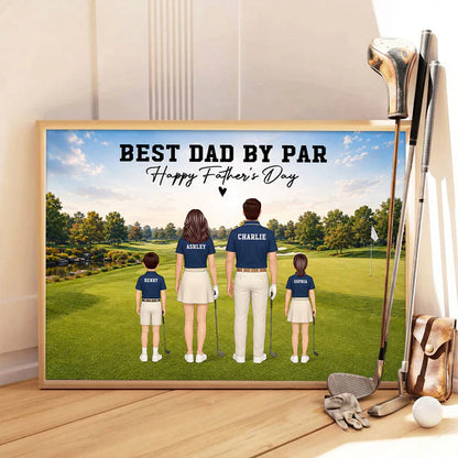 Personalized Golf Dad Poster, Standing Family on Golf Course, Unique Creative Gift for Father's Day
