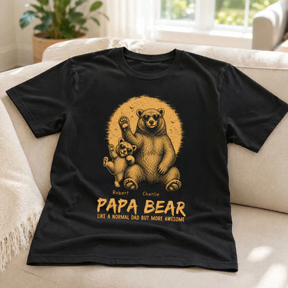 Personalized Classic Tee With Waving Papa Bear Art, Unique Father's Day Gift For Dad