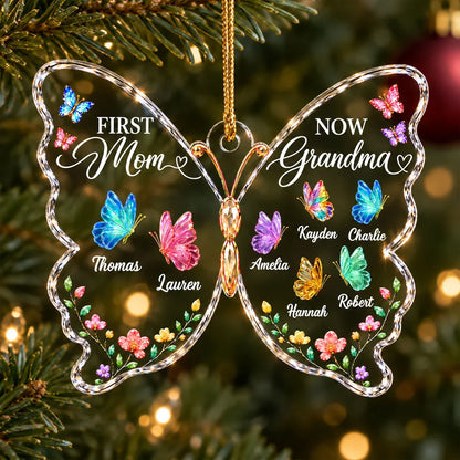 Personalized Acrylic Ornament, Colorful Butterfly Family Keepsake, Unique Christmas Gift for Grandma