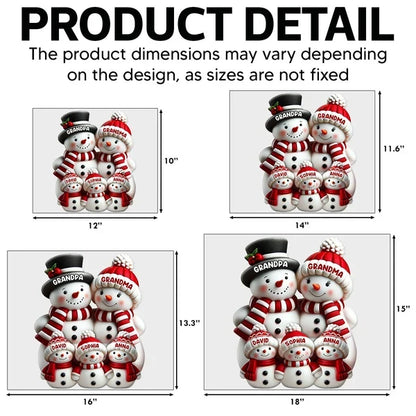 Personalized Snowman Family Shaped Yard Sign, Gathered in a Snowy Yard, Unique Christmas Gift for Grandparents