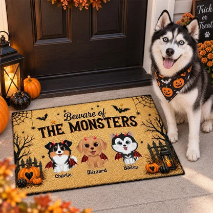Personalized Standard Doormat, Playful Halloween Dogs and Pumpkins, Creative Gift for Pet Owners