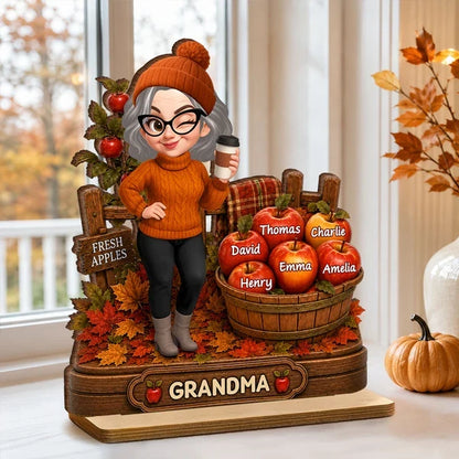 Personalized 2-Layer Wooden Plaque, Grandma's Little Apples Family Keepsake, Creative Gift for Grandma