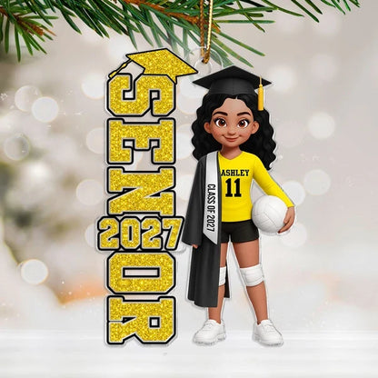 Personalized Acrylic Ornament, Colorful Senior Holding a Volleyball, Unique Graduation Gift for Daughter