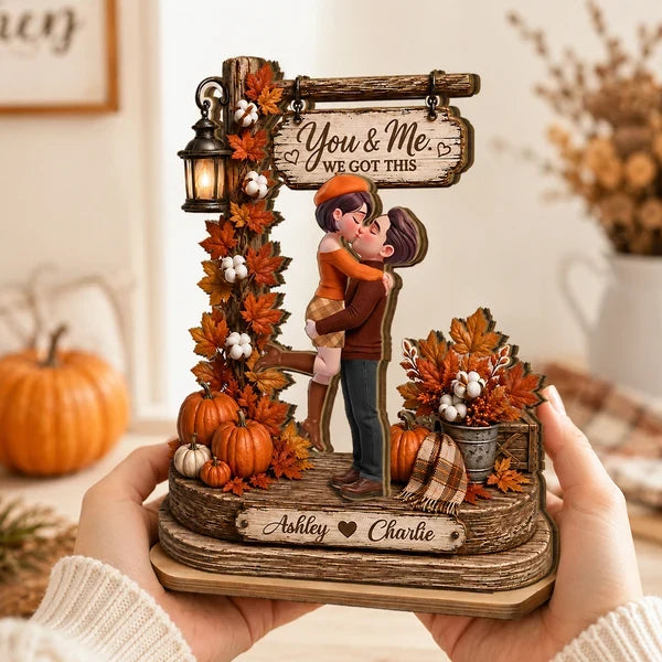 2-Layer Wooden Plaque with You & Me Quote, Personalized Romantic Fall Decor, Unique Gift for Couple