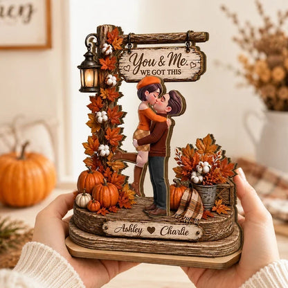2-Layer Wooden Plaque with You & Me Quote, Personalized Romantic Fall Decor, Unique Gift for Couple