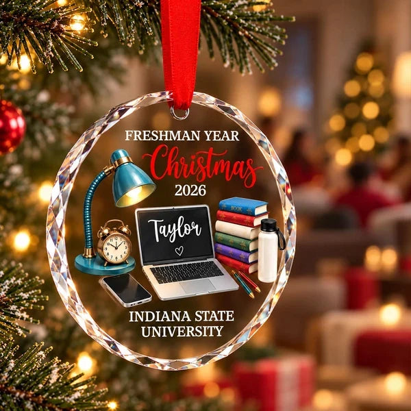 Personalized Crystal Ornament, Freshman Year Christmas Study Desk Keepsake, Unique Gift for College Student