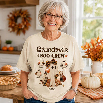 Personalized Classic Tee for Grandma, Boo Crew Ghost Design, Unique Halloween Gift