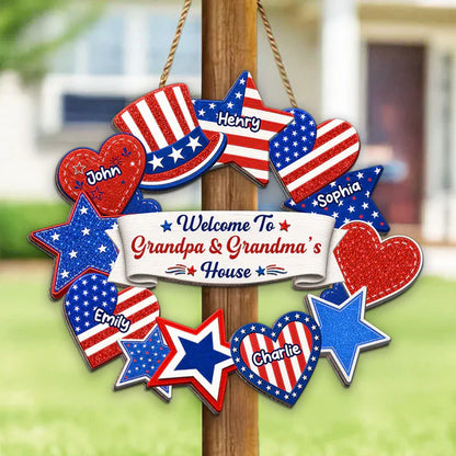 Personalized Wooden Sign, Patriotic 4th of July Porch Decor, Unique Gift for Grandparents