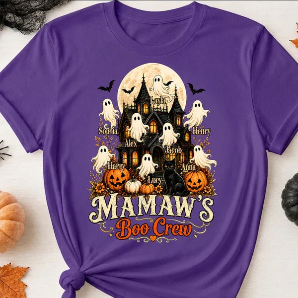 Personalized Grandma's Boo Crew Classic Tee, Haunted House Ghosts, Unique Gift for Grandma
