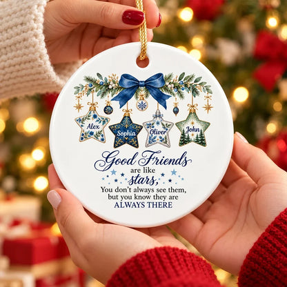 Personalized Ceramic Ornament, Good Friends Are Like Stars, Creative Gift for a Best Friend's Snowy Tree