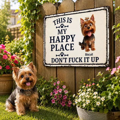 Personalized Rectangular Iron Sign With Cartoon Dog, Happy Place Decor, Unique Gift For Dog Lovers