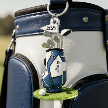 Personalized Acrylic Keychain with Golf Bag & Clubs, Bright Golf Lover Keepsake, Unique Creative Gift