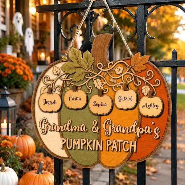 Personalized Wooden Sign, Colorful Pumpkin Patch Front Door Decor, Unique Fall Gift for Grandma & Grandpa