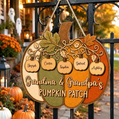 Personalized Wooden Sign, Colorful Pumpkin Patch Front Door Decor, Unique Fall Gift for Grandma & Grandpa
