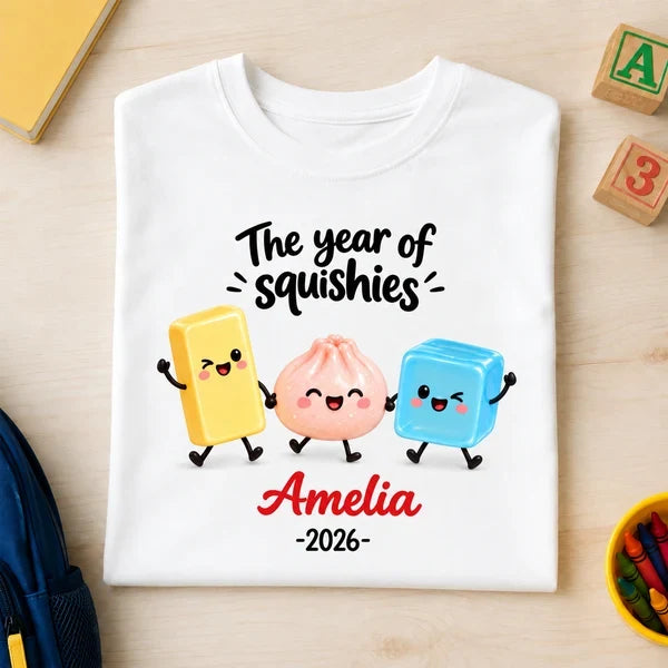 Personalized Youth Tee with Colorful Squishy Friends Holding Hands, Unique Gift for Young Squishy Fans