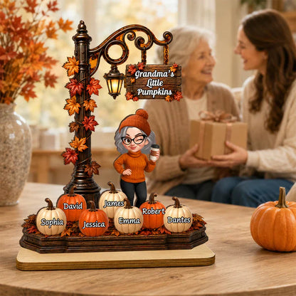 Personalized 2-Layer Wooden Plaque, Grandma's Little Pumpkins Lamp Post, Unique Gift for Grandma