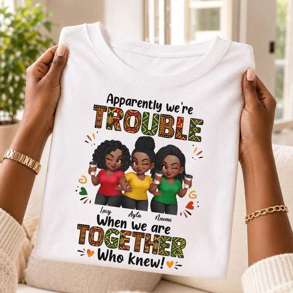 Personalized Classic Tee With Winking Friends & Tribal Lettering, Unique Gift For Close Friends