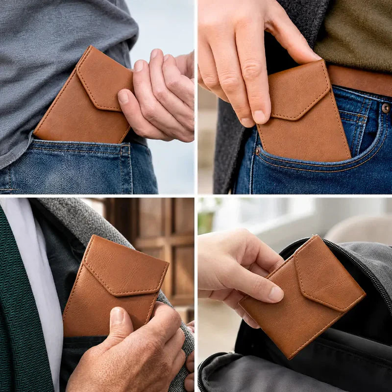 Leather Slim Wallet, Personalized Brown Card Holder With Family Quote, Unique Creative Gift For Family Gifting
