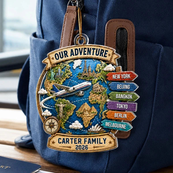 Our Adventure Acrylic Ornament, Personalized Travel Keepsake with Landmarks, Unique Gift for Couple and Family
