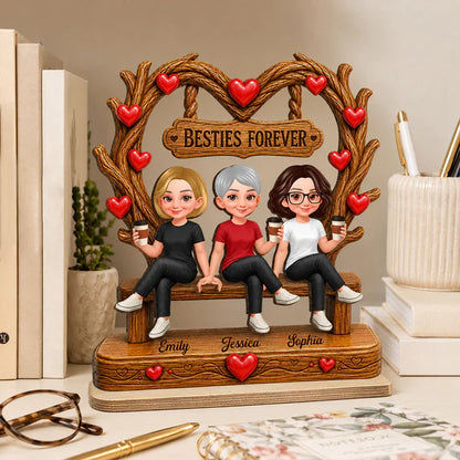 Personalized 2-Layer Wooden Plaque, Friends Sitting Under Heart Canopy, Unique Gift for Close Friend