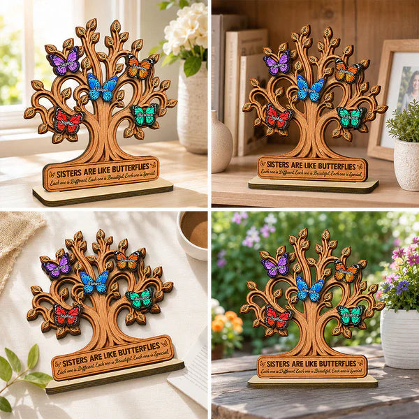 Personalized Wooden Plaque with Butterfly Tree, Unique Gift for Sisters & Family Keepsake