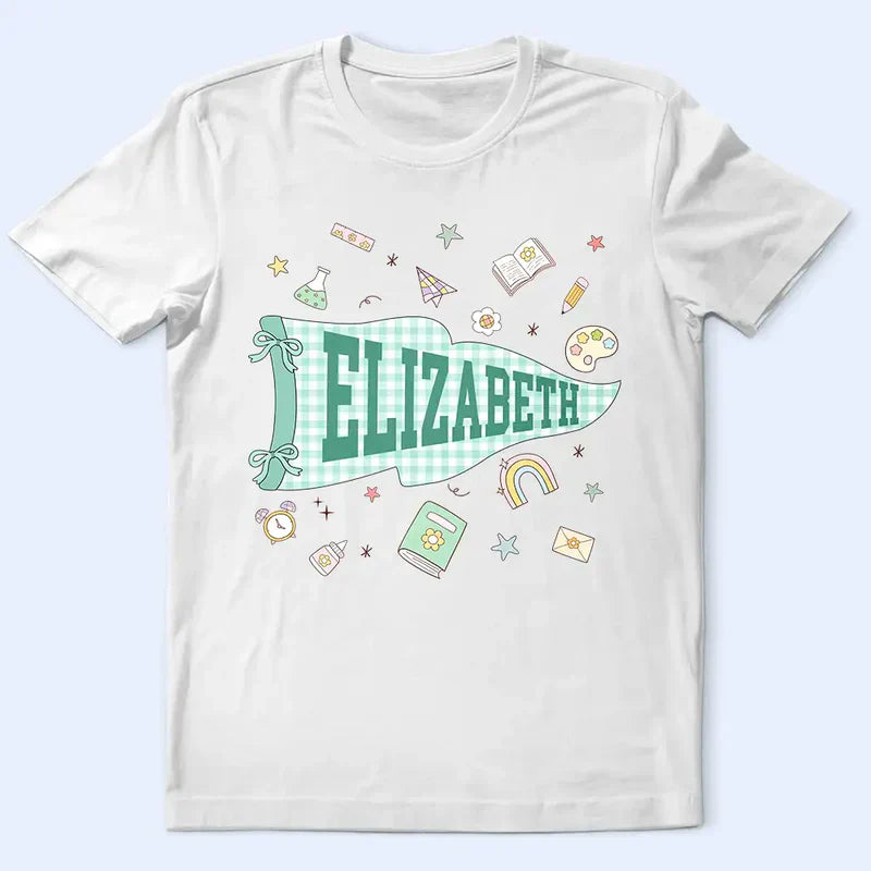 Personalized Youth Tee With Blue School Pennant, Back To School Style, Unique Gift For Kids