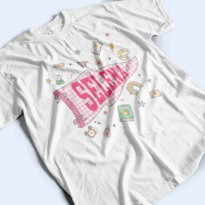Personalized Youth Tee With Blue School Pennant, Back To School Style, Unique Gift For Kids