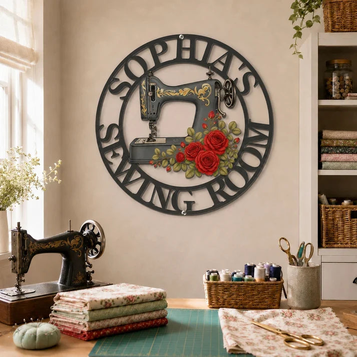 Personalized Shaped Metal Sign, Floral Sewing Room Decor, Creative Gift That Celebrates Stitching