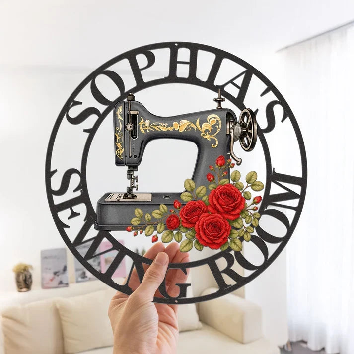 Personalized Shaped Metal Sign, Floral Sewing Room Decor, Creative Gift That Celebrates Stitching