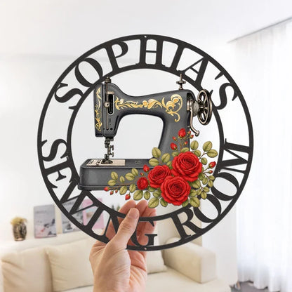 Personalized Shaped Metal Sign, Floral Sewing Room Decor, Creative Gift That Celebrates Stitching