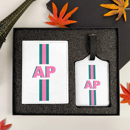 Personalized Passport Luggage Tag Set, Shadow Monogram Initials, Unique Travel Gift for Frequent Flyers
