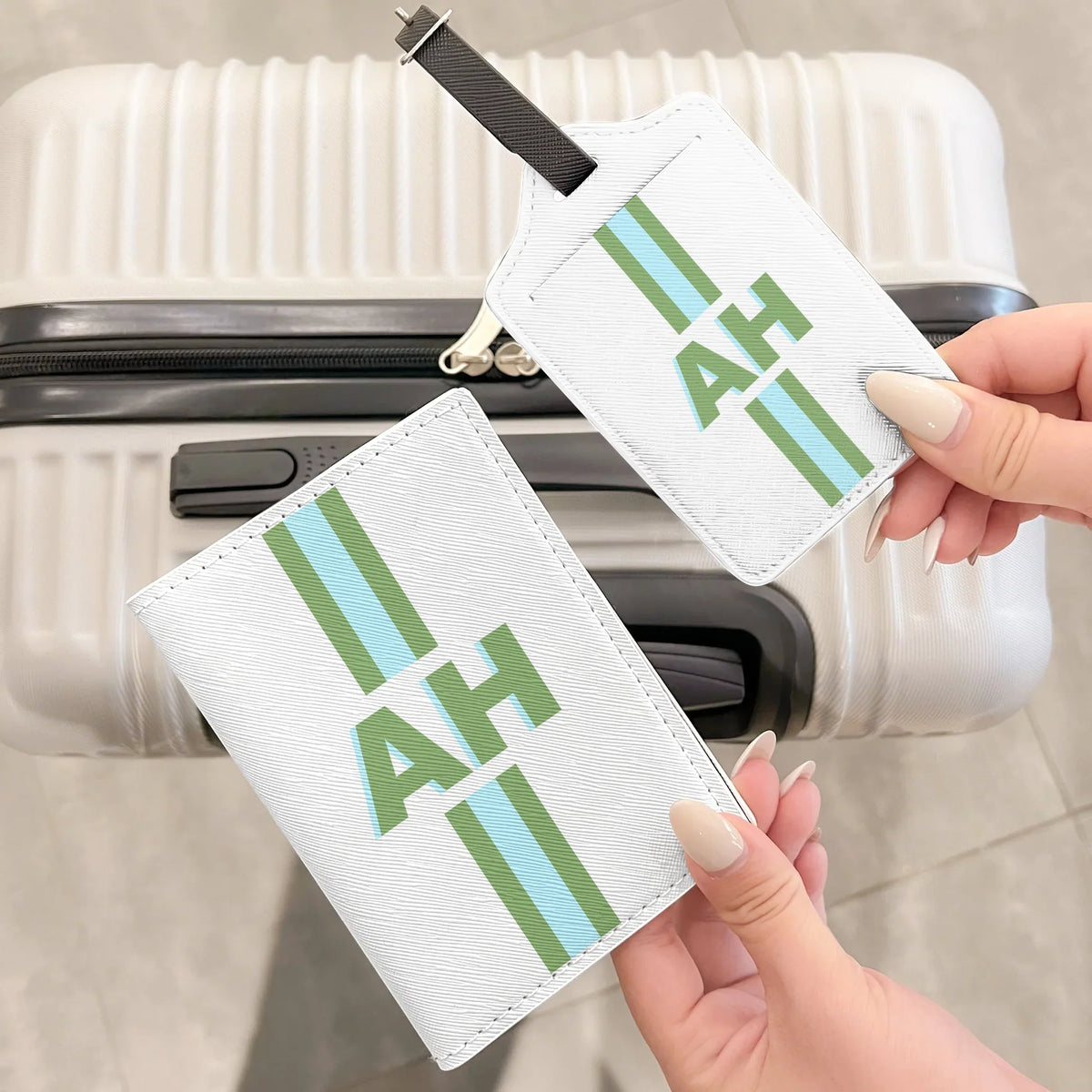 Personalized Passport Luggage Tag Set, Shadow Monogram Initials, Unique Travel Gift for Frequent Flyers