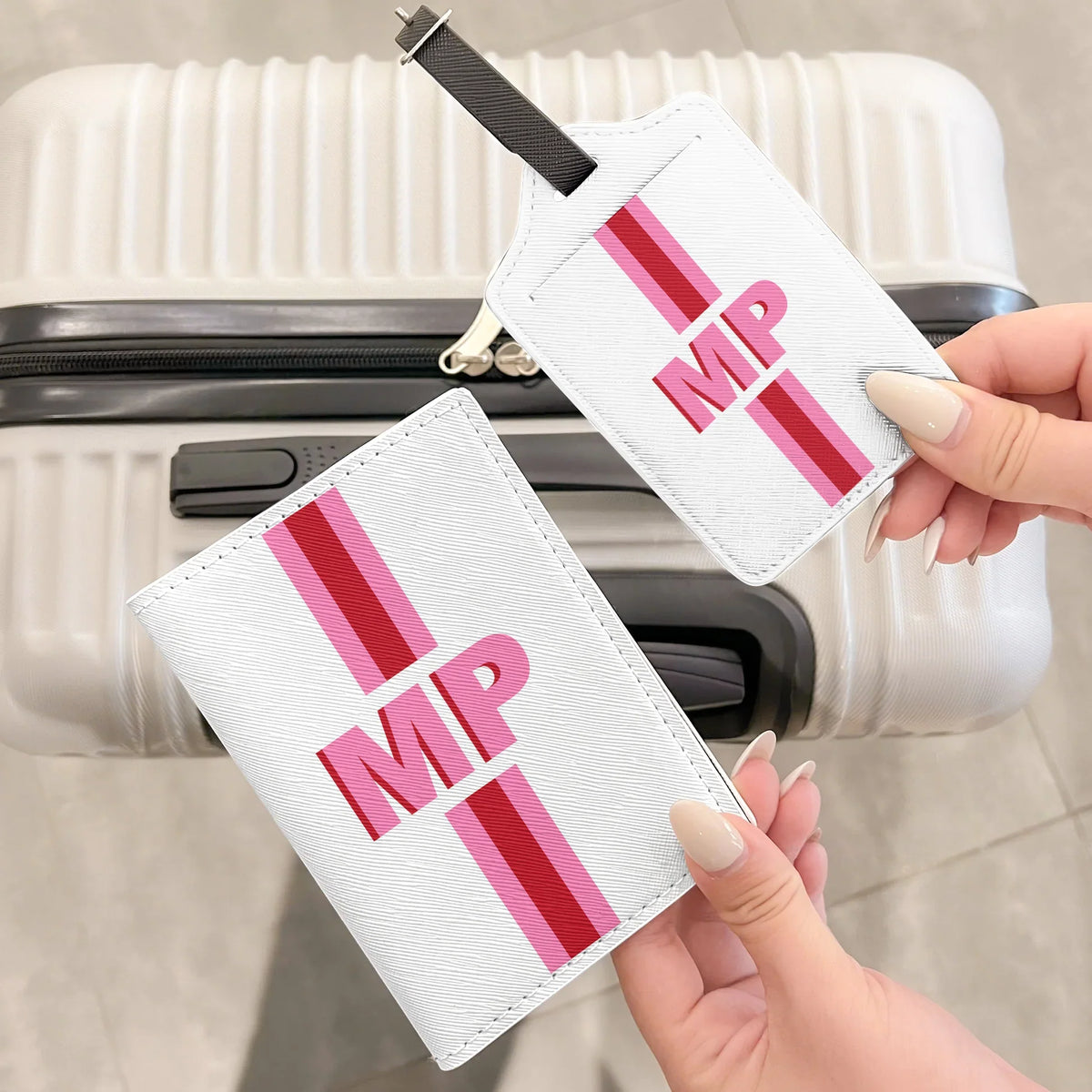 Personalized Passport Luggage Tag Set, Shadow Monogram Initials, Unique Travel Gift for Frequent Flyers