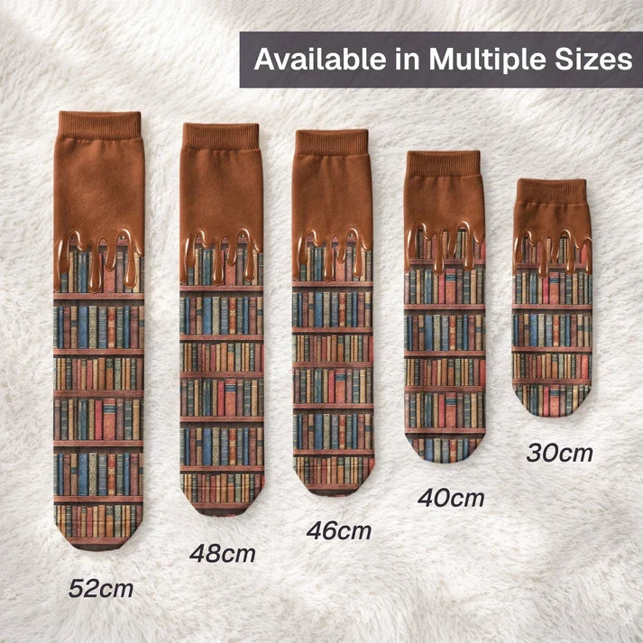 Personalized Crew Socks, Shhh I'm Reading Bookshelf Design, Unique Gift for Book Lovers