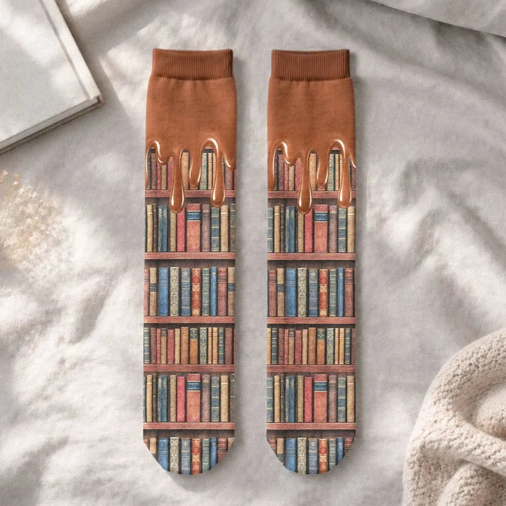 Personalized Crew Socks, Shhh I'm Reading Bookshelf Design, Unique Gift for Book Lovers