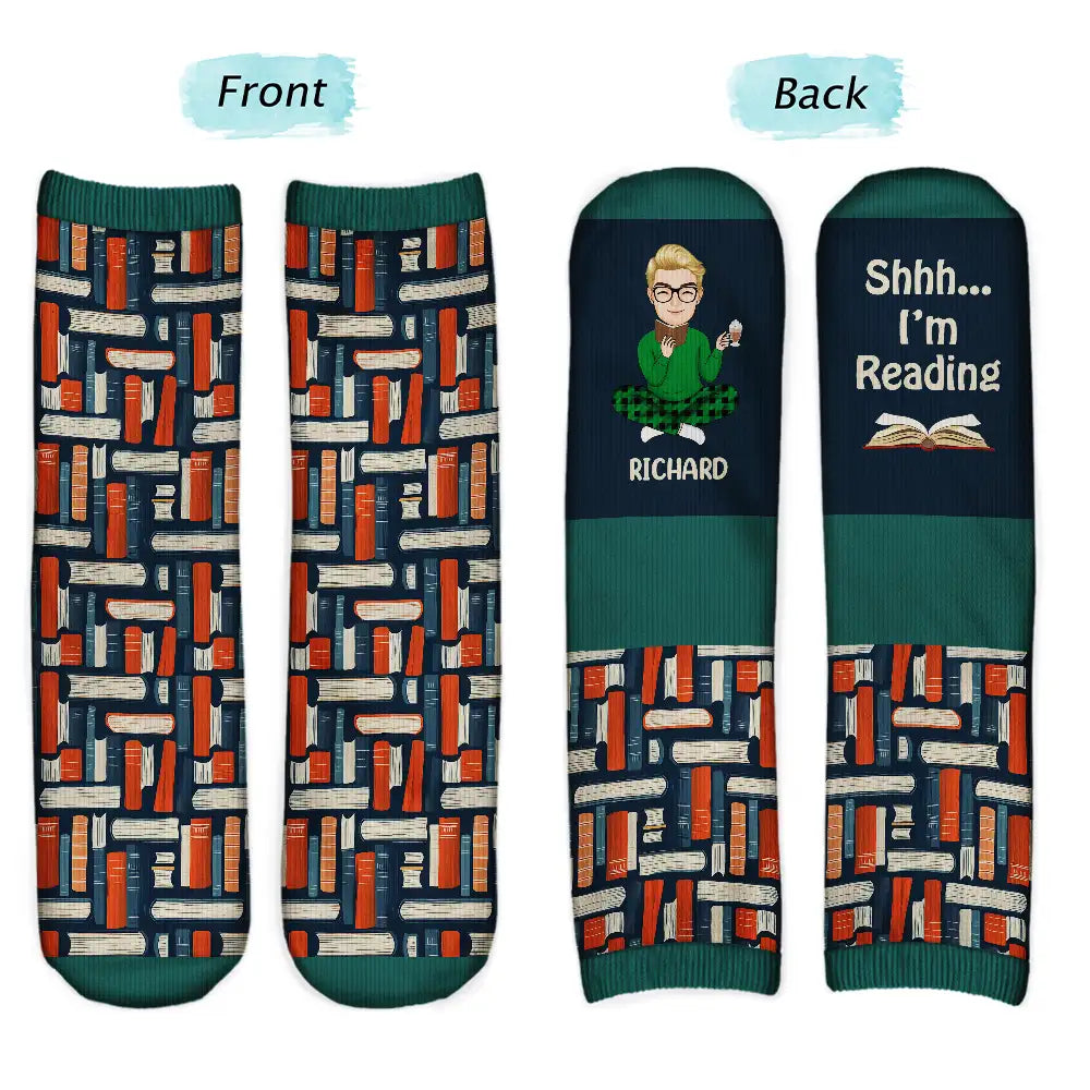 Gift For Yourself,Gift For Women,Gift For Men,Happy,Reading,Christmas - Shhh I'm Reading - Personalized Socks