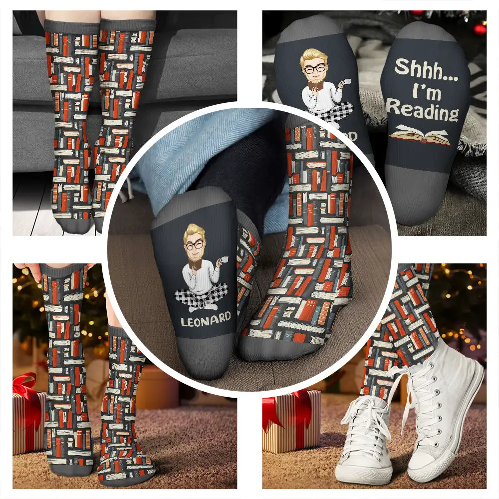 Gift For Yourself,Gift For Women,Gift For Men,Happy,Reading,Christmas - Shhh I'm Reading - Personalized Socks