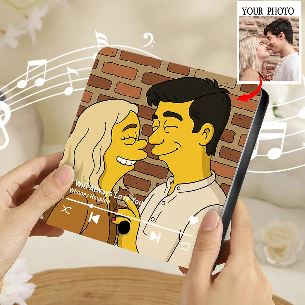 "Simpsons-Style Couple Acrylic Music Magnet – Custom Photo & Song"
