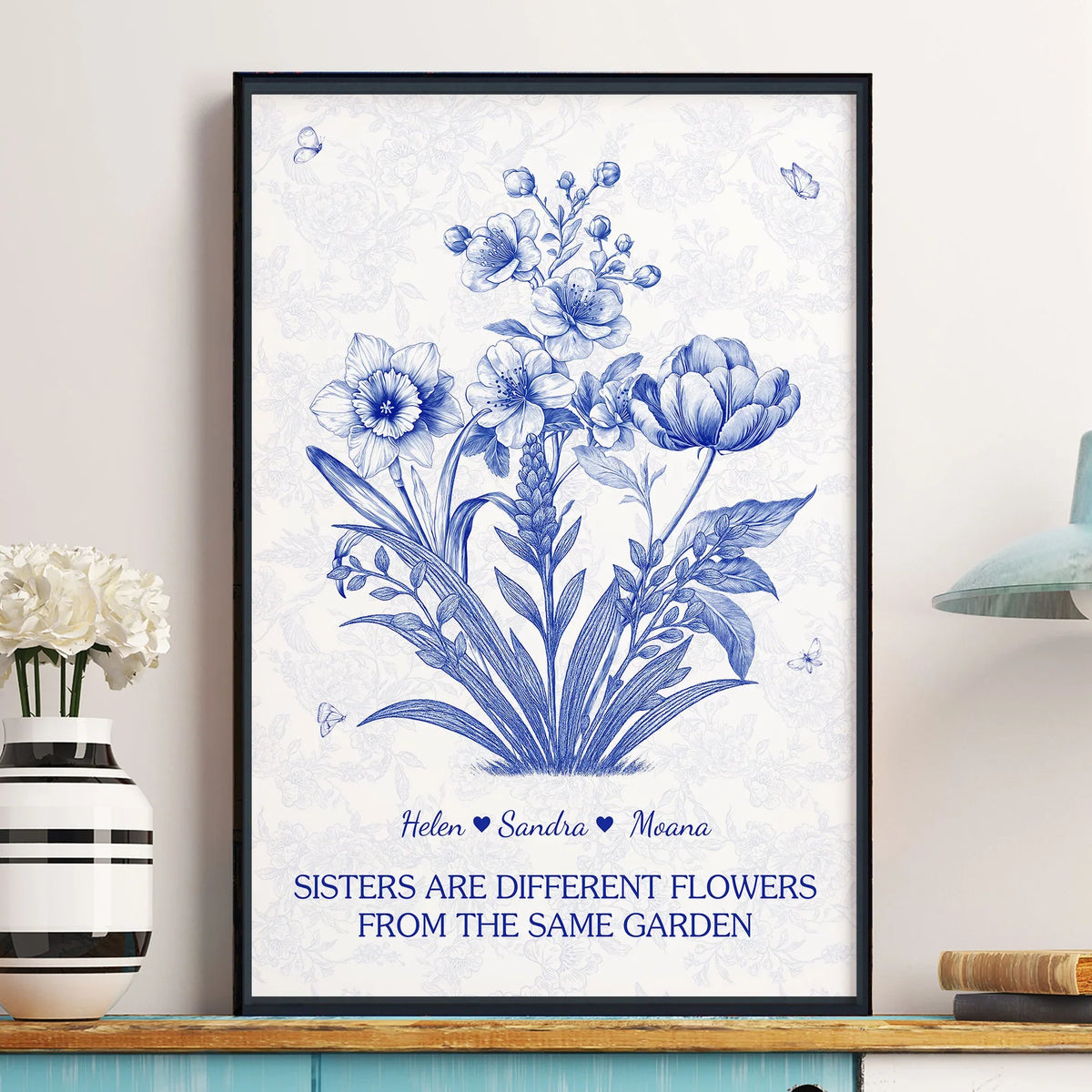 Sisters Floral Art Poster – Heartwarming Wall Décor, Gift-Ready for Loved Ones