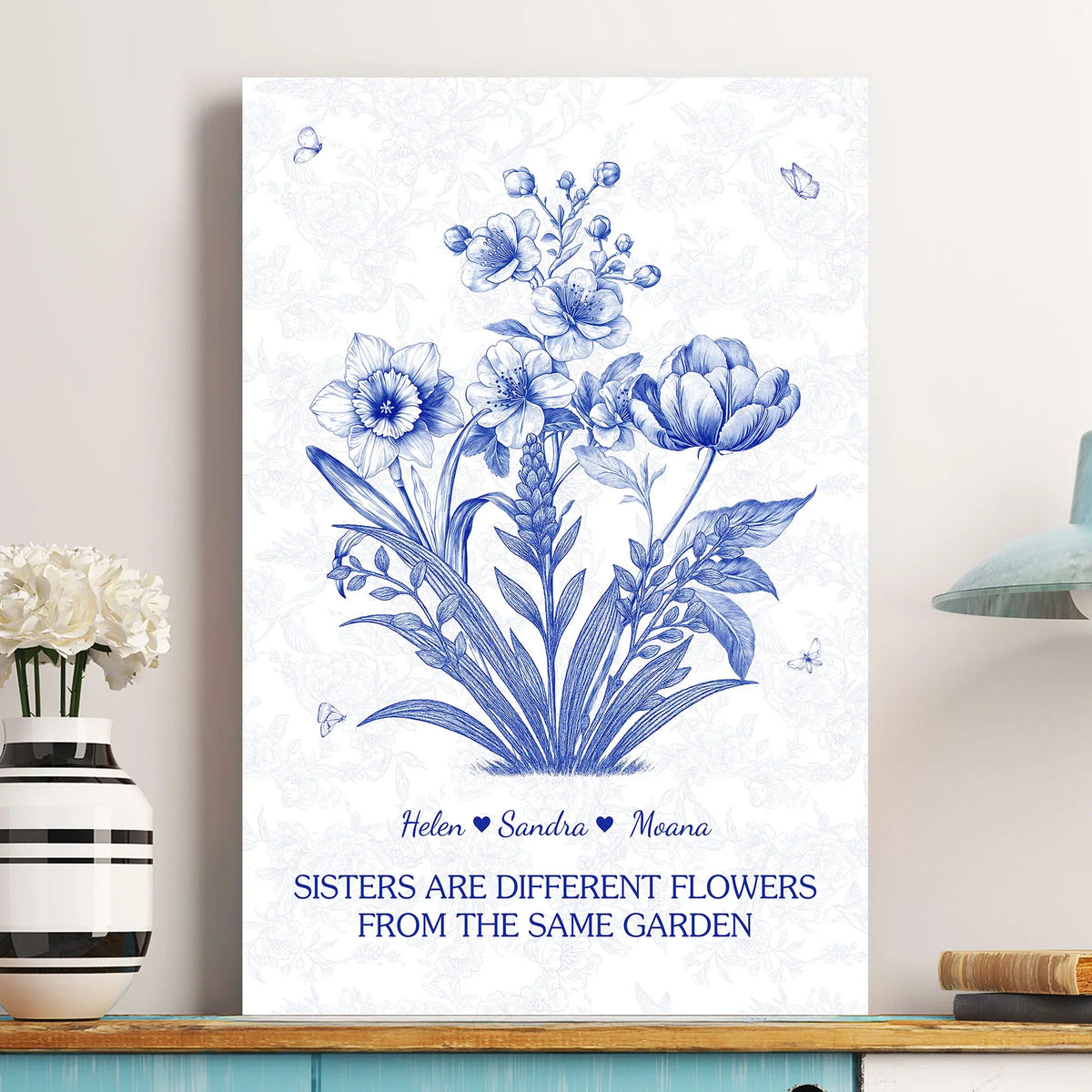 Sisters Floral Art Poster – Heartwarming Wall Décor, Gift-Ready for Loved Ones