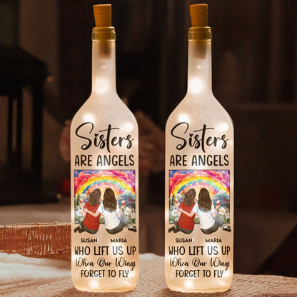 Bottle Lamp Sisters Are Angels design – warm decorative light with soft glow, meaningful home décor for shared memories, gift-ready for best friends and sisters