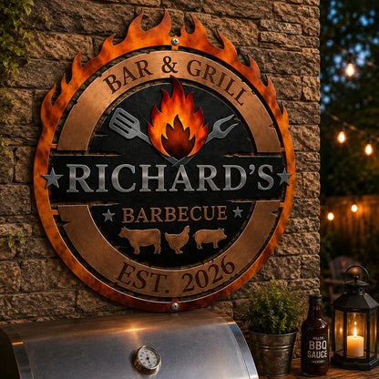 Personalized Shaped Metal Sign, Rustic Backyard Bar & Grill Decor, Creative Gift for a Proud Home Cook