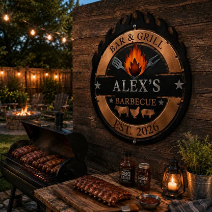 Personalized Shaped Metal Sign, Rustic Backyard Bar & Grill Decor, Creative Gift for a Proud Home Cook